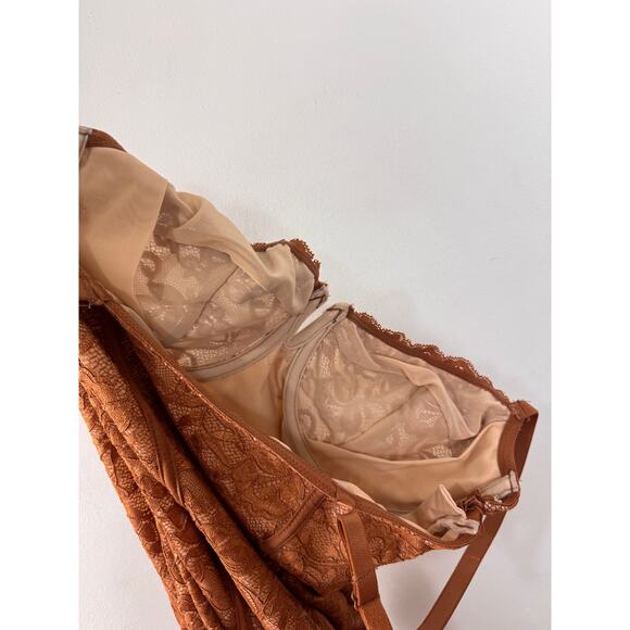 Popilush Brown Bodycon Dress Stretch Lace Floral Sweetheart Spaghetti M Medium - Picture 6 of 8